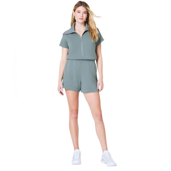 Spanx AirEssentials Half Zip Romper Fennel Green Large NWT
